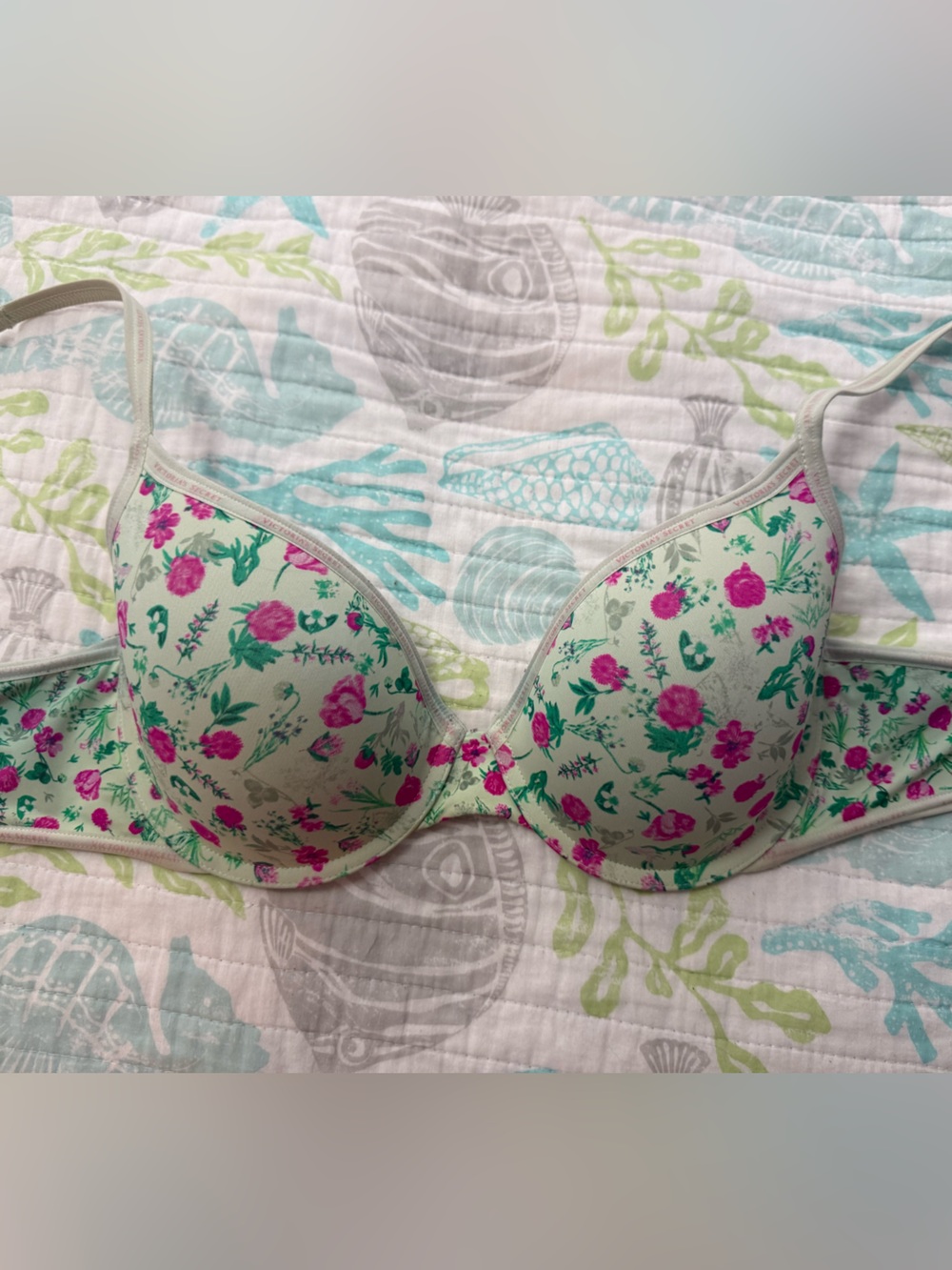 Victoria's Secret Mint Bra with Pink and Green Floral Print